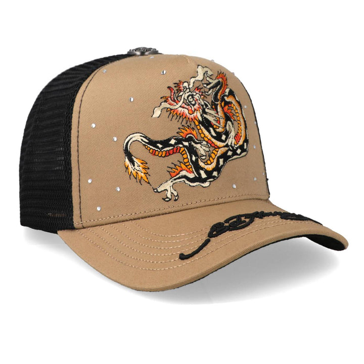 Gorra Ed Hardy Naranja Dragon With Diamonds Café